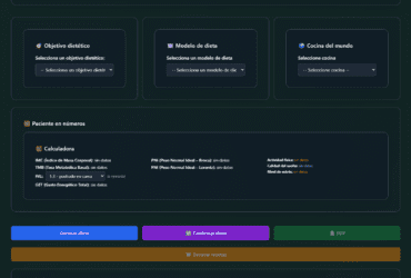 Spanish doctor panel – multilingual clinical dashboard for managing diet and patient data.