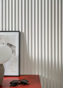 The White Lumio WP002 3D wall panels serving as a sophisticated designer accent that creates a rich, dynamic appearance