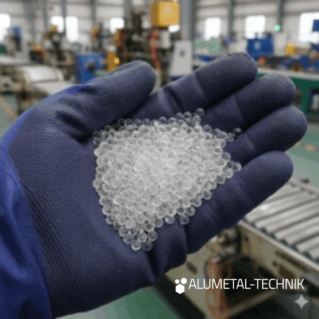 Glass beads for cleaning sanitary surfaces from Alumetal-Technik