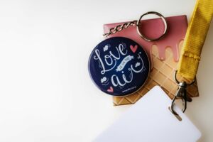 Resin keychains as tourist souvenirs.