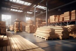 drewniane belko i paczki drewna w magazynie