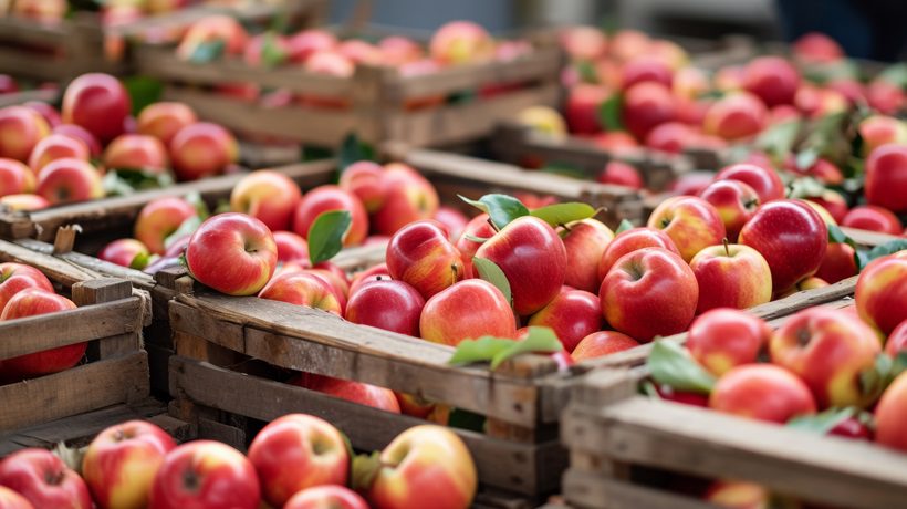 skrzynie pełne jabłek