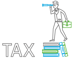 A simple icon depicting a person standing on a stack of books