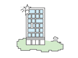 A simple icon depicting a skyscraper