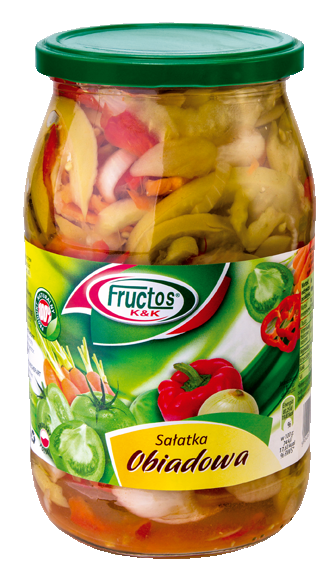 A vegetable salad with green tomatoes, peppers, onions and carrots — a ready-to-serve, flavorful side for any meal.