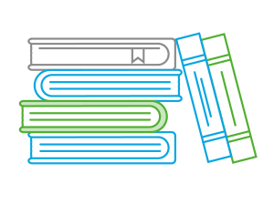 A simple icon depicting a stack of books