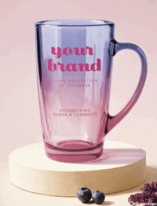 Spray painted and screen printed glass mug.