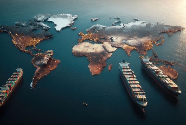 statki kontenerowe na poludniowej polkuli globu