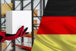 maczka w dłoni i fragment niemieckiej flagi