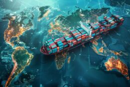 statek kontenerowy na tle poludniowej czesci świata