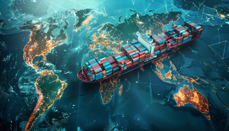 statek kontenerowy na tle poludniowej czesci świata