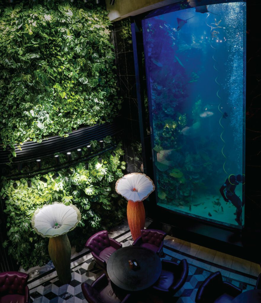 Pixel Garden interior wall with artificial lighting.