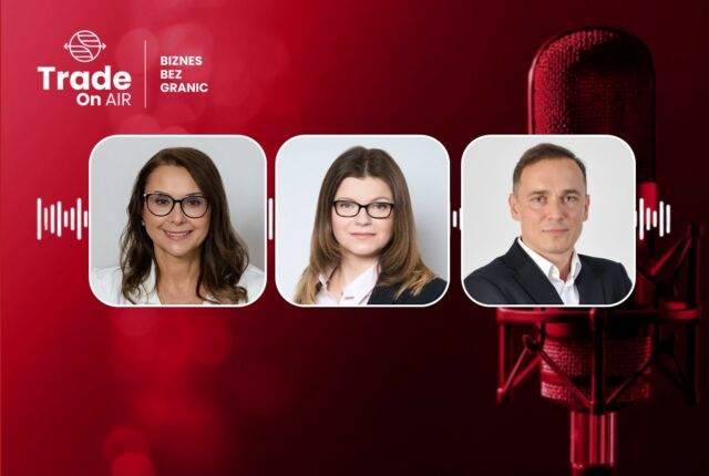 Grafika prezentująca troje gości podcastu pt. Jak wybrać pierwszy rynek eksportowy