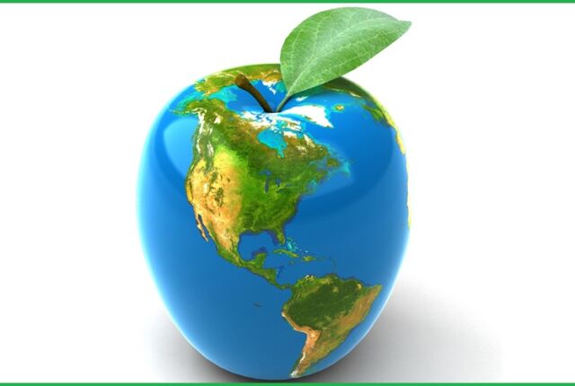 mapa obu Ameryk w kształcie jabłka